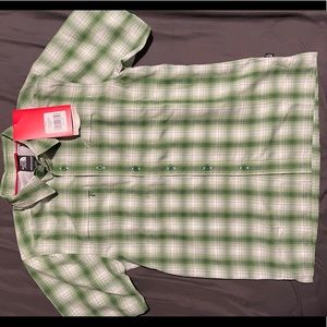 Small Northface Button down green hiking shirt